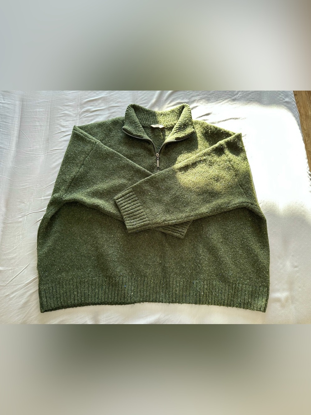 WindRiver Quarter Zip Speckled Knit Sweater - Olive Green